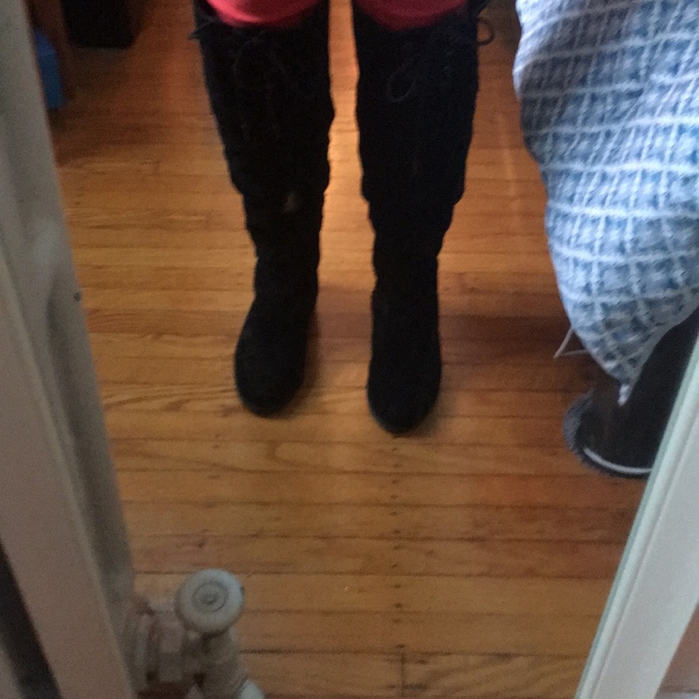 Size 6 wide calf black suede knee high boots